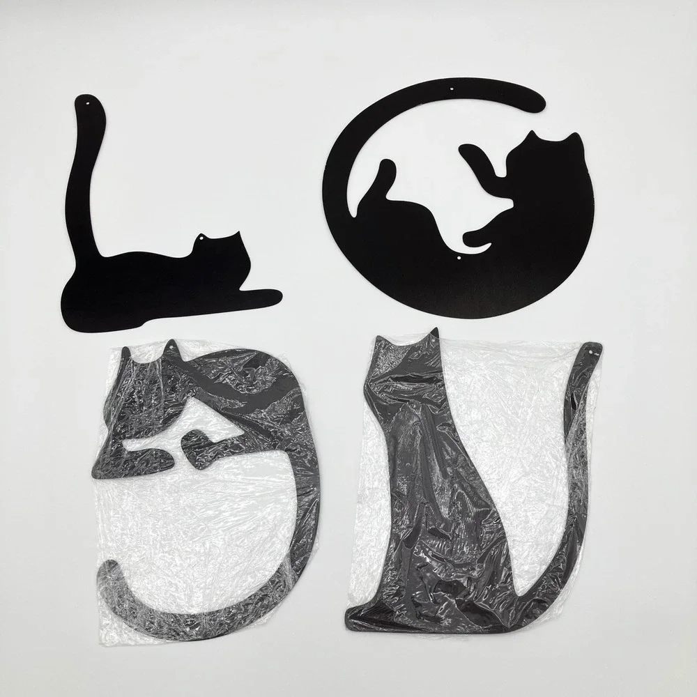 Wall Art Decor Metal Cat Silhouettes 4pc Set Black Minimalist Modern